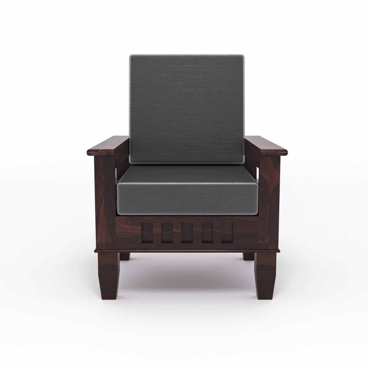 Solid Wood Single Seater Sofa with Natural & Walnut Finish and Cushioned Comfort
