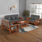 Solid Wood 7 Seater Sofa Set (3+2+2) | Natural & Walnut Finish Wooden Sofa with Cushions