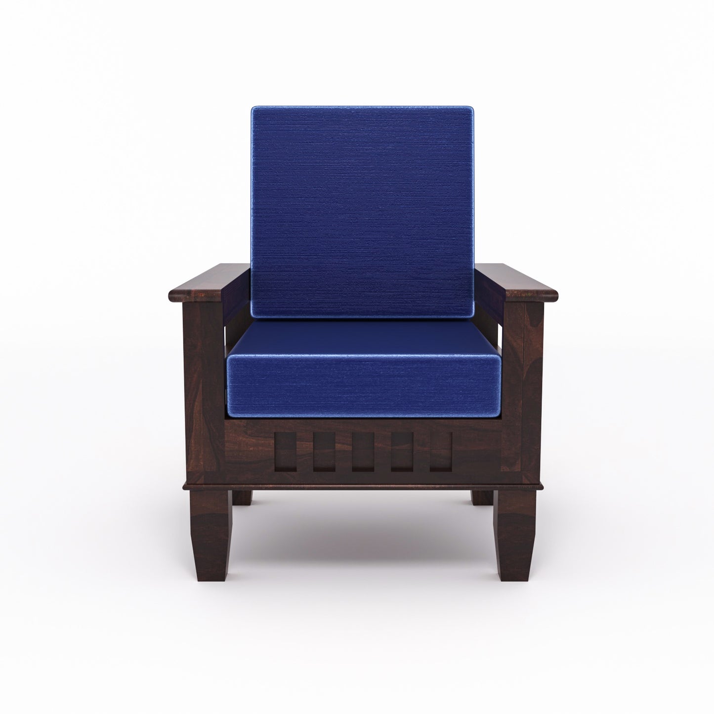 Solid Wood 5 Seater Sofa Set (3 Seater + 2 Single Seaters) | Natural & Walnut Finish with Cushioned Comfort