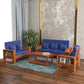 Solid Wood 6 Seater Sofa Set (3+2+1) | Natural & Walnut Finish Wooden Sofa with Cushions