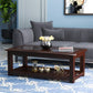 Handcrafted Solid Wood Coffee Table with Carved Top & Open Shelf