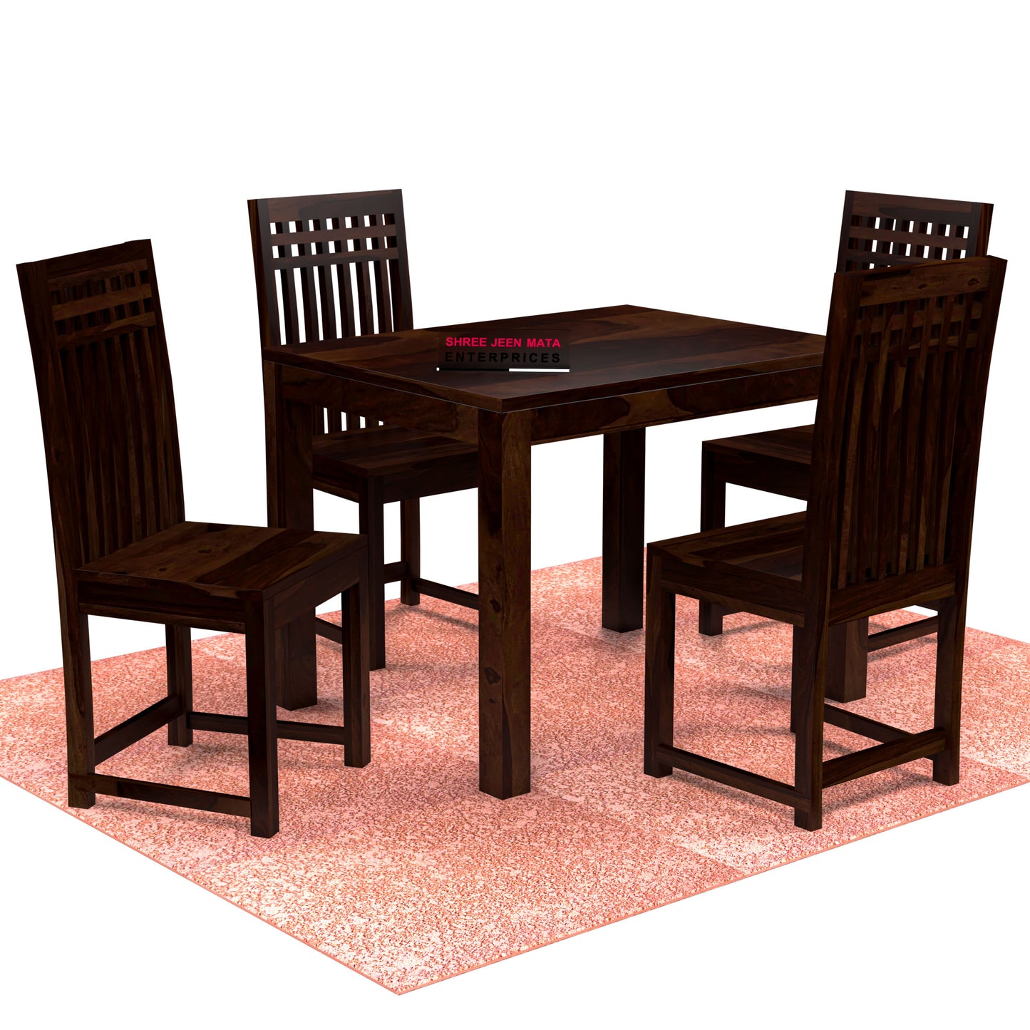 Solid Wood 4 Seater Dining Table Set with Wooden Chairs