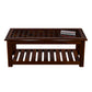 Handcrafted Solid Wood Coffee Table with Glass Inlay Top & Open Storage Shelf