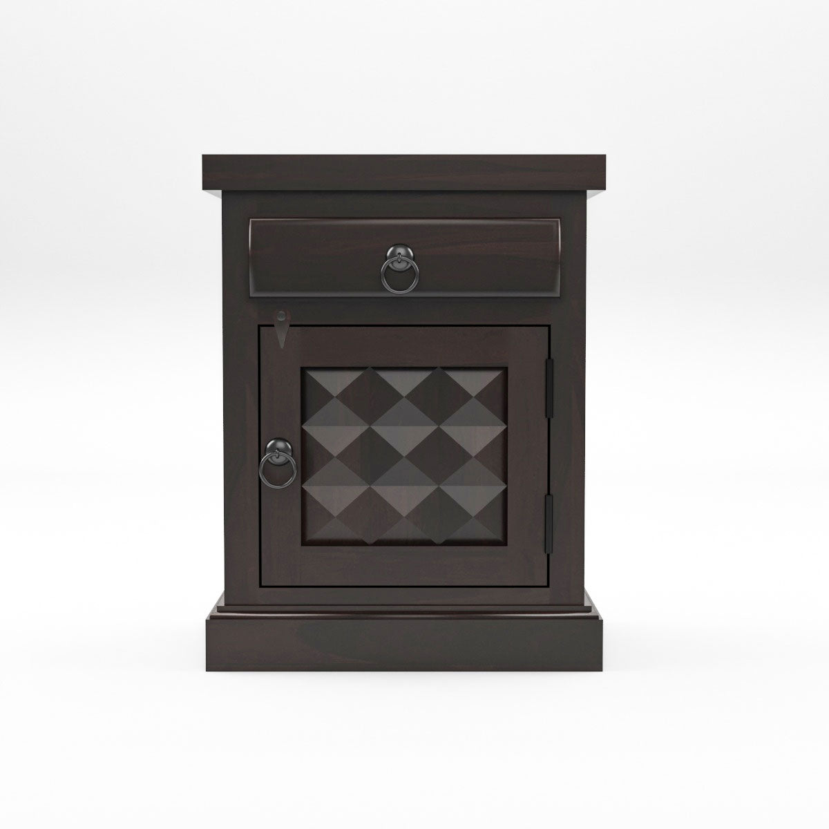 Solid Sheesham Wood Bedside Table with Drawer & Storage Cabinet