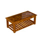Elegant Solid Wood Coffee Table with Textured Glass Top & Storage Shelf