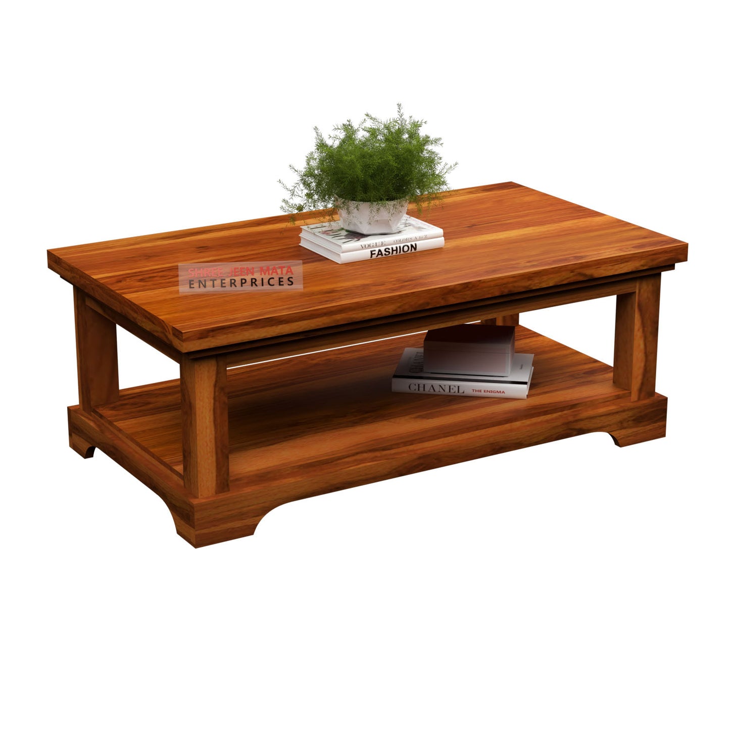 Modern Handcrafted Solid Wood Coffee Table with Open Storage Shelf