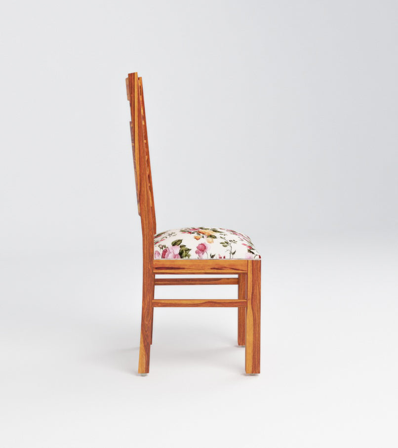Solid Wood Upholstered Dining Chair with Floral Cushion