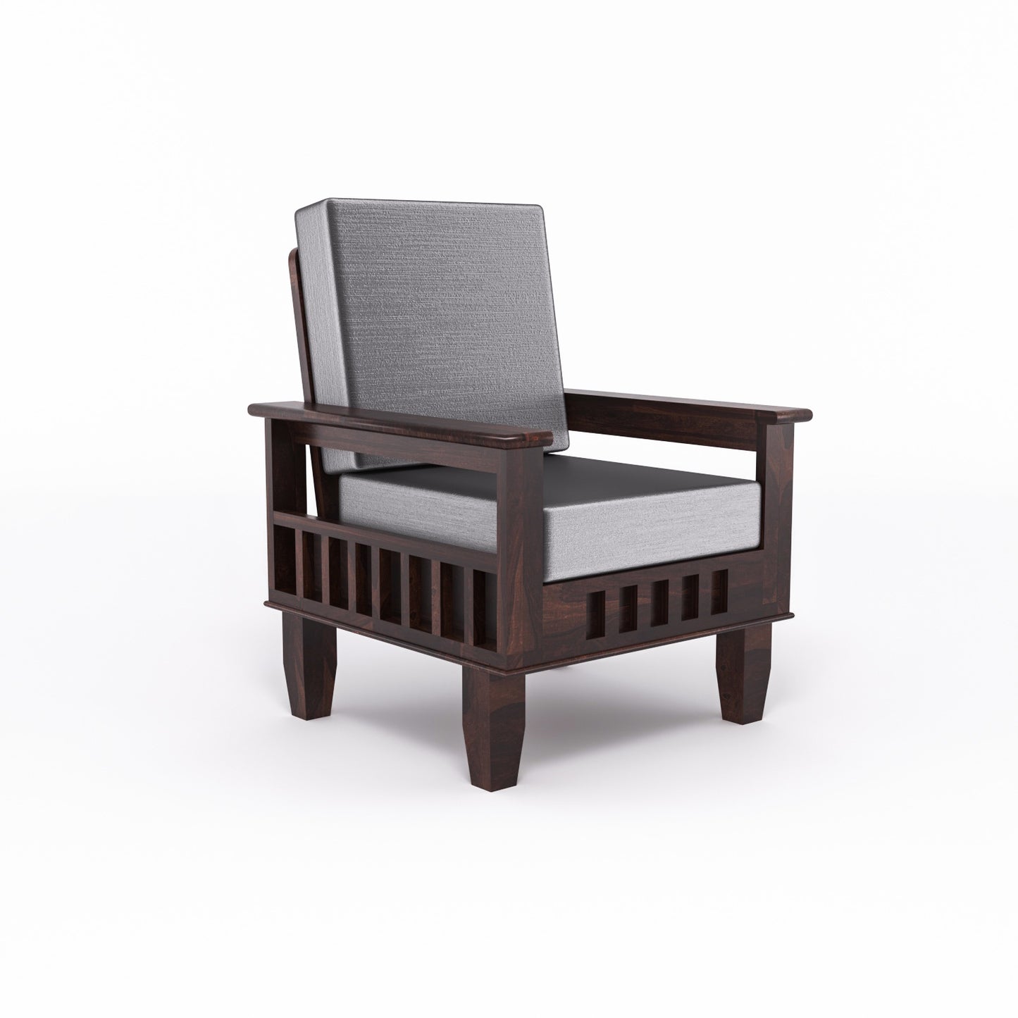 Solid Wood 5 Seater Sofa Set (3 Seater + 2 Single Seaters) | Natural & Walnut Finish with Cushioned Comfort