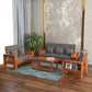Solid Wood 6 Seater Sofa Set (3+2+1) | Natural & Walnut Finish Wooden Sofa with Cushions