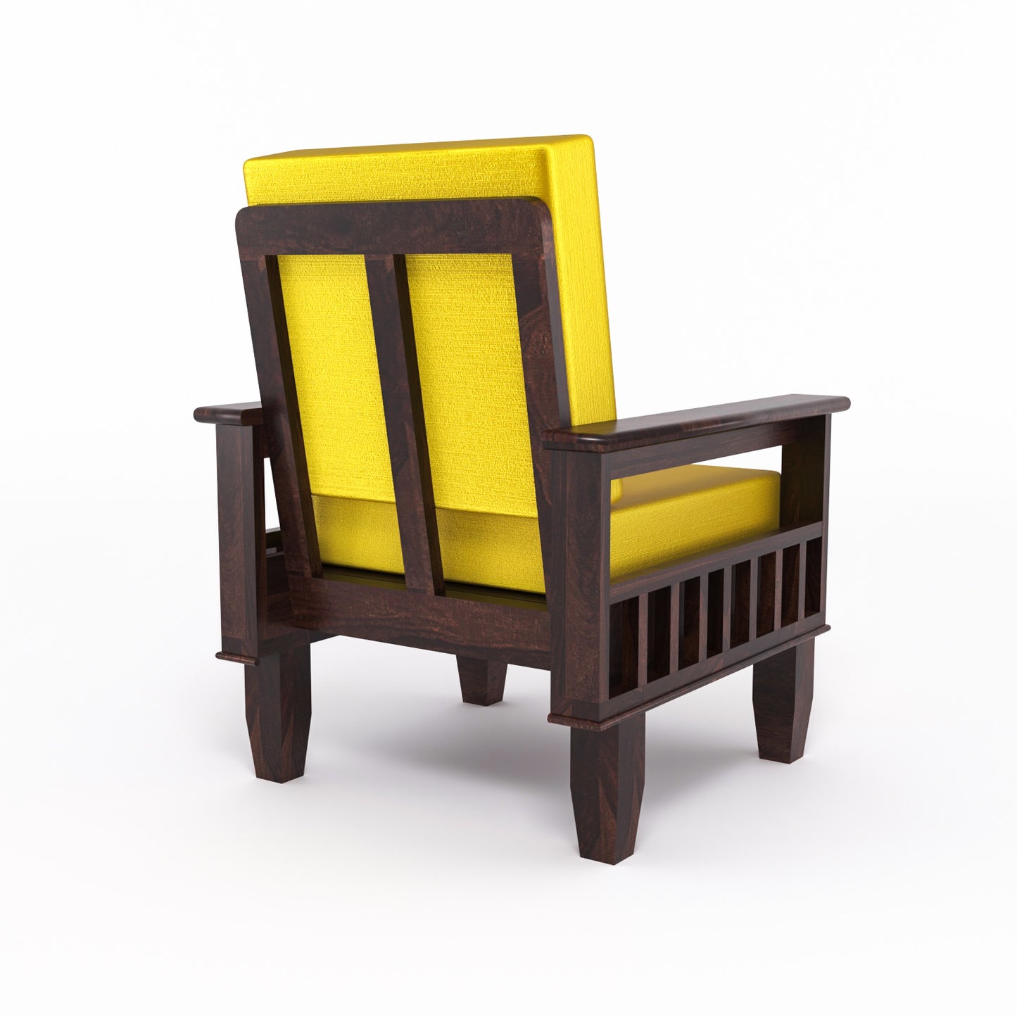 Solid Wood Single Seater Sofa with Natural & Walnut Finish and Cushioned Comfort