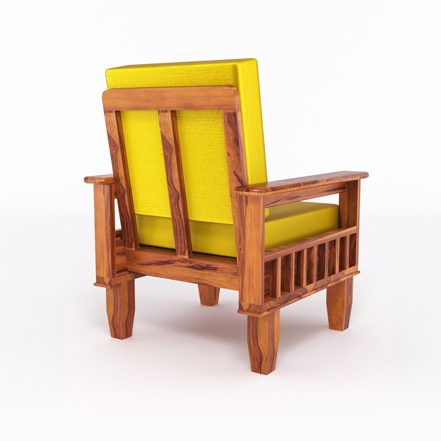 Solid Wood Single Seater Sofa with Natural & Walnut Finish and Cushioned Comfort