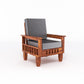 Solid Wood Single Seater Sofa with Natural & Walnut Finish and Cushioned Comfort
