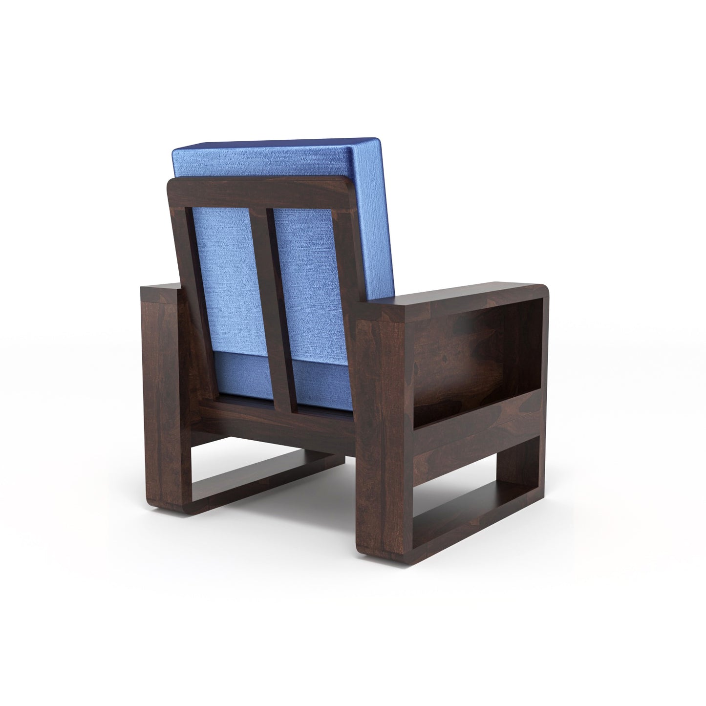 Solid Wood Single Seater Sofa | Natural & Walnut Finish Wooden Chair with Cushioned Comfort