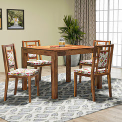 Solid Wood 4 Seater Dining Table Set with 4 Cushioned Chairs