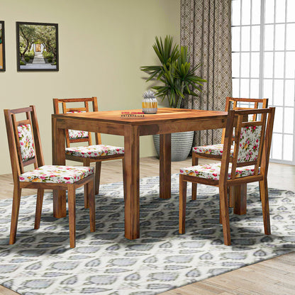 Solid Wood 4 Seater Dining Table Set with 4 Cushioned Chairs