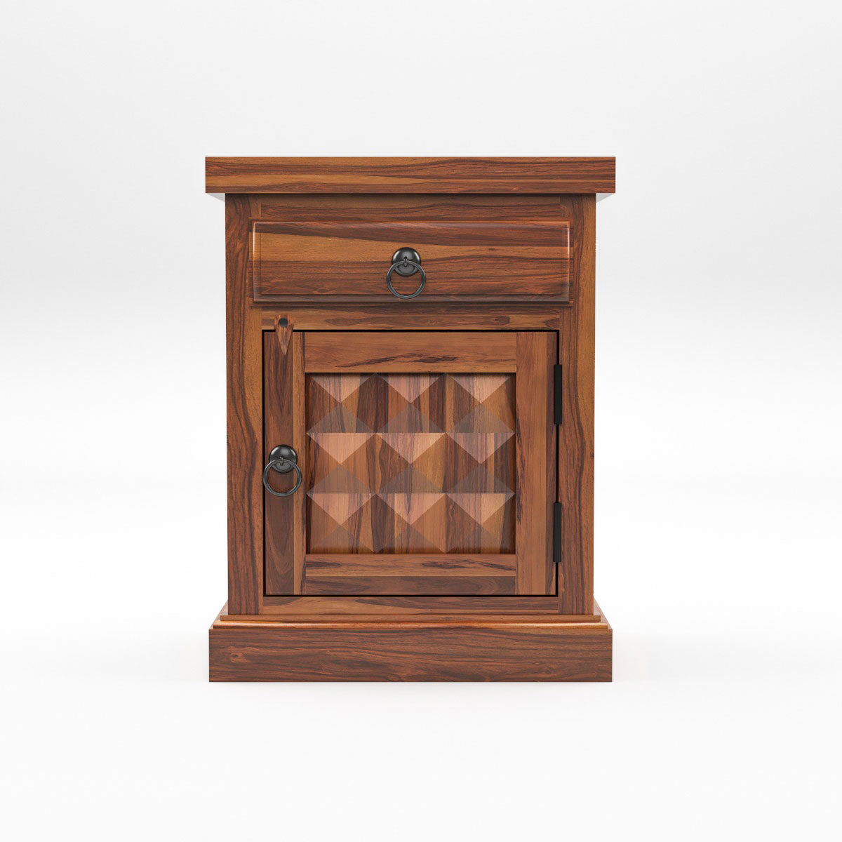 Solid Sheesham Wood Bedside Table with Drawer & Storage Cabinet