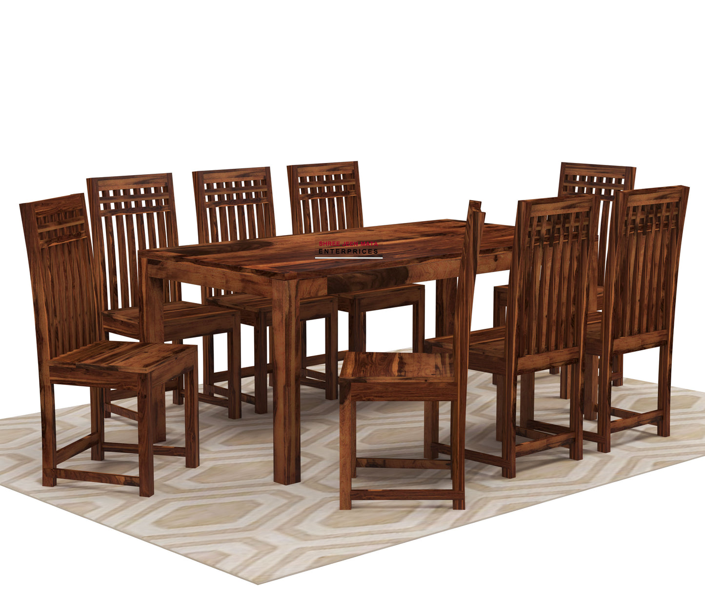 Premium Solid Wood 6 Seater Dining Table Set with Slatted Back Chairs