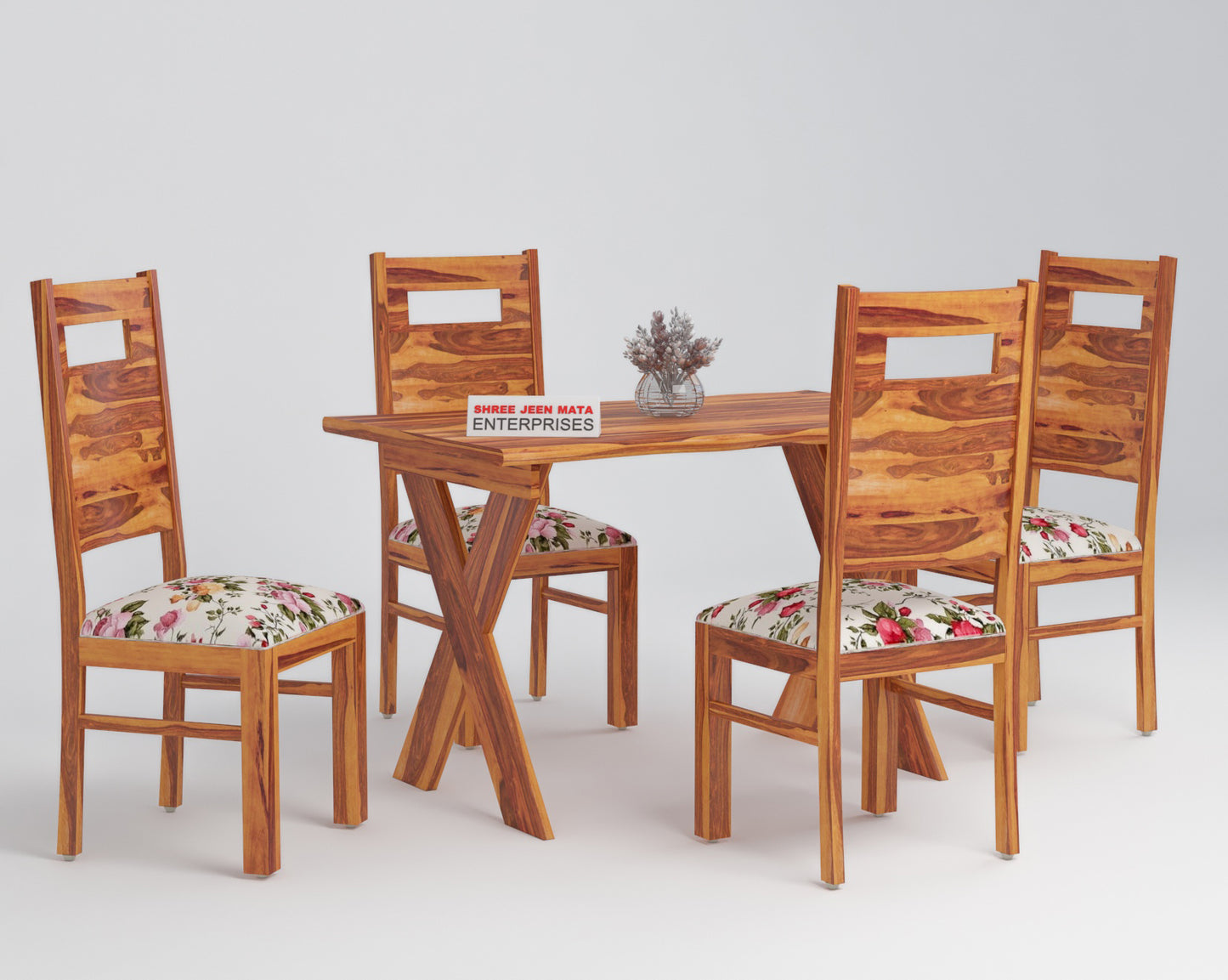 Solid Wood Upholstered Dining Chair with Floral Cushion