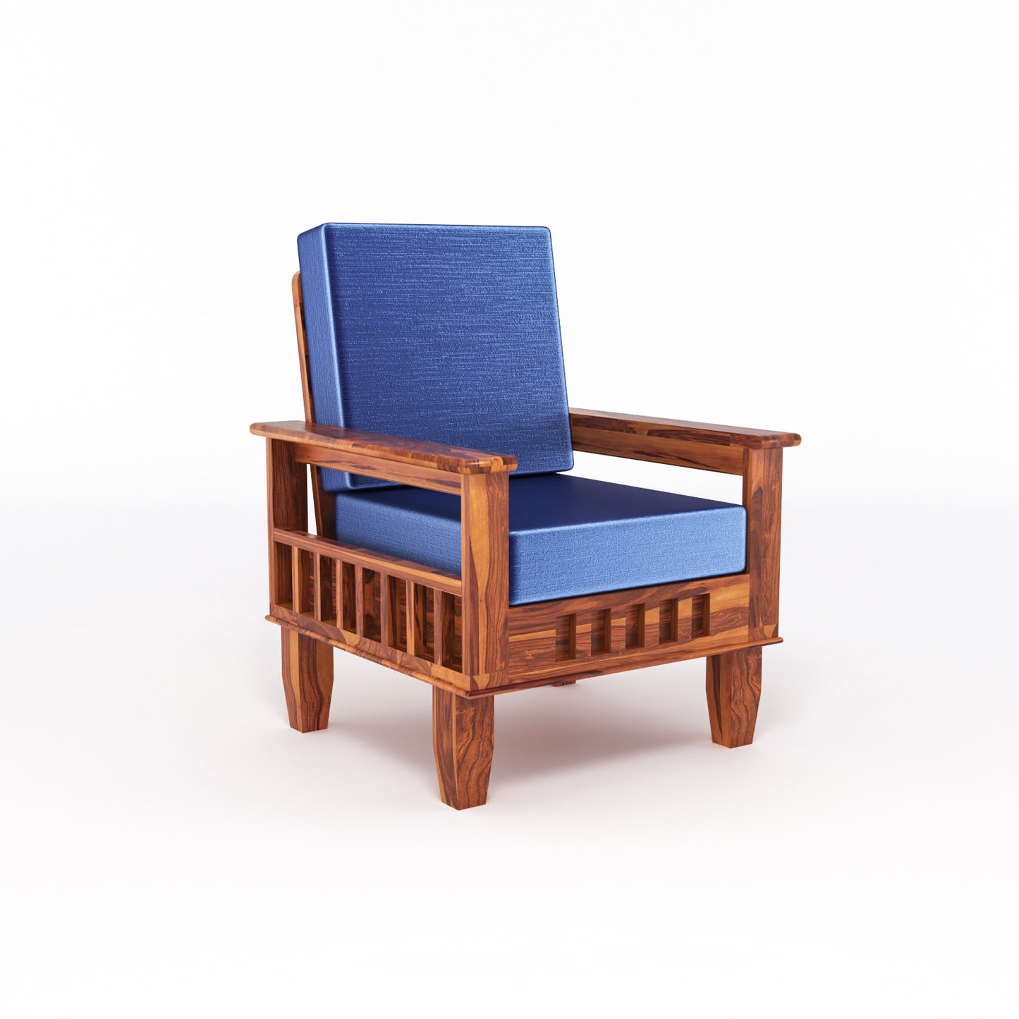 Solid Wood 5 Seater Sofa Set (3 Seater + 2 Single Seaters) | Natural & Walnut Finish with Cushioned Comfort