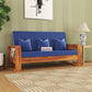 Solid Wood 3 Seater Sofa | Natural & Walnut Finish Wooden Sofa with Cushioned Seating
