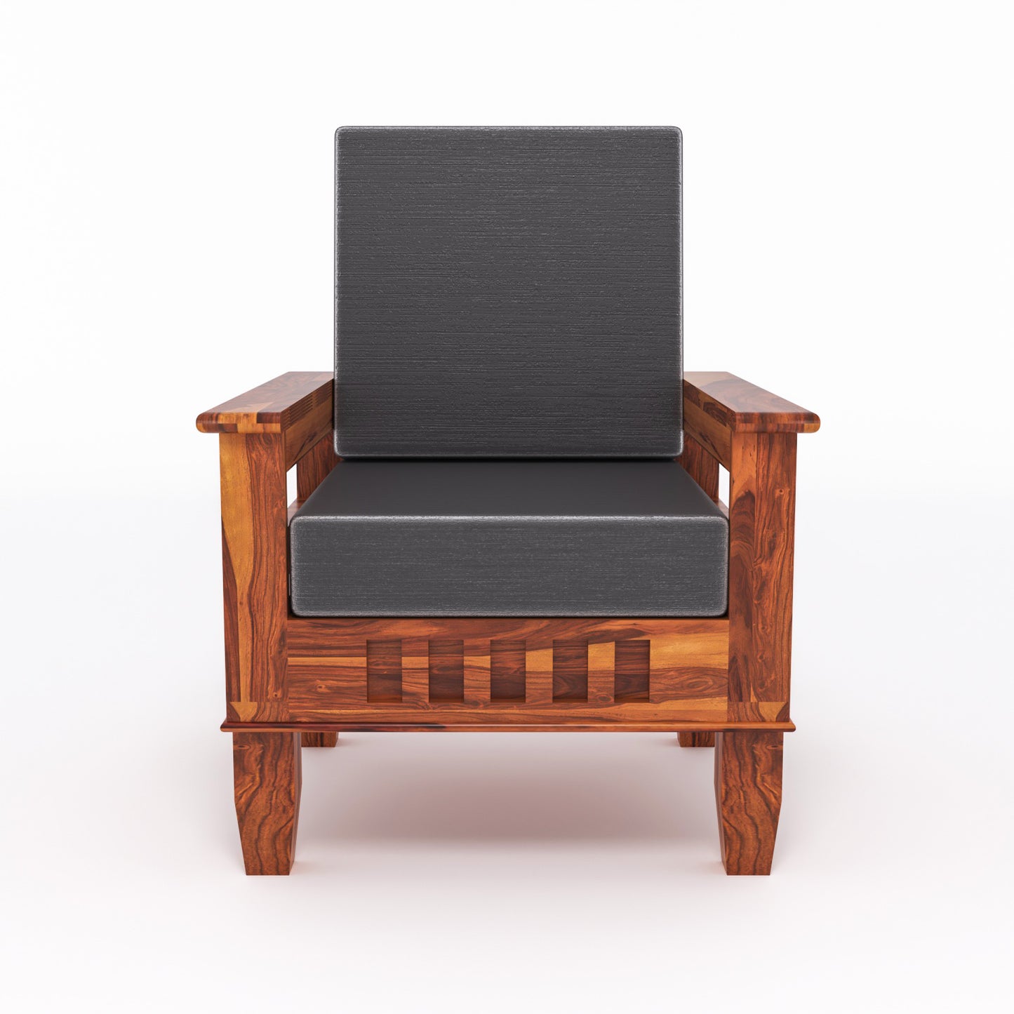 Premium Solid Wood 6 Seater Sofa Set (3+2+1) with Cushioned Seating | Natural & Walnut Finish