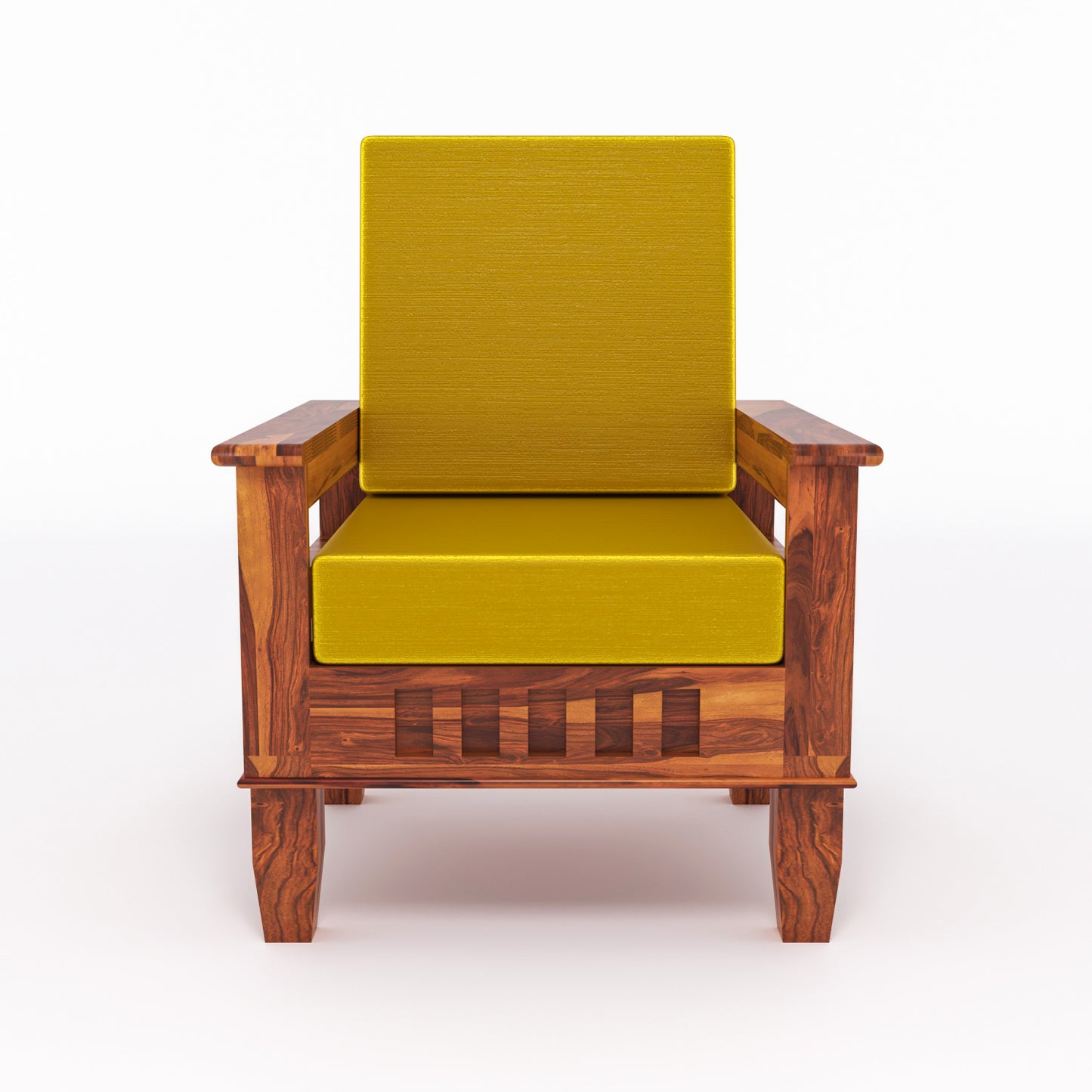 Solid Wood Single Seater Sofa with Natural & Walnut Finish and Cushioned Comfort