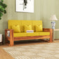 Solid Wood 3 Seater Sofa | Natural & Walnut Finish Wooden Sofa with Cushioned Seating