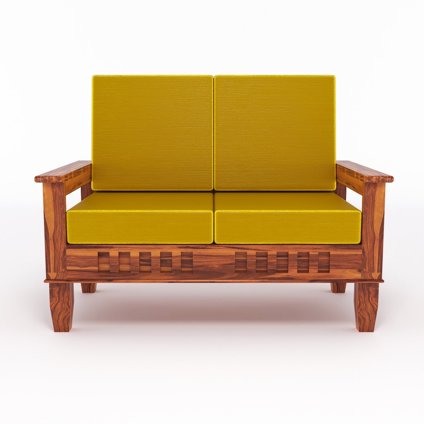 Solid Wood 4 Seater Sofa Set (Set of 2) | Natural & Walnut Finish Wooden Sofa with Cushions