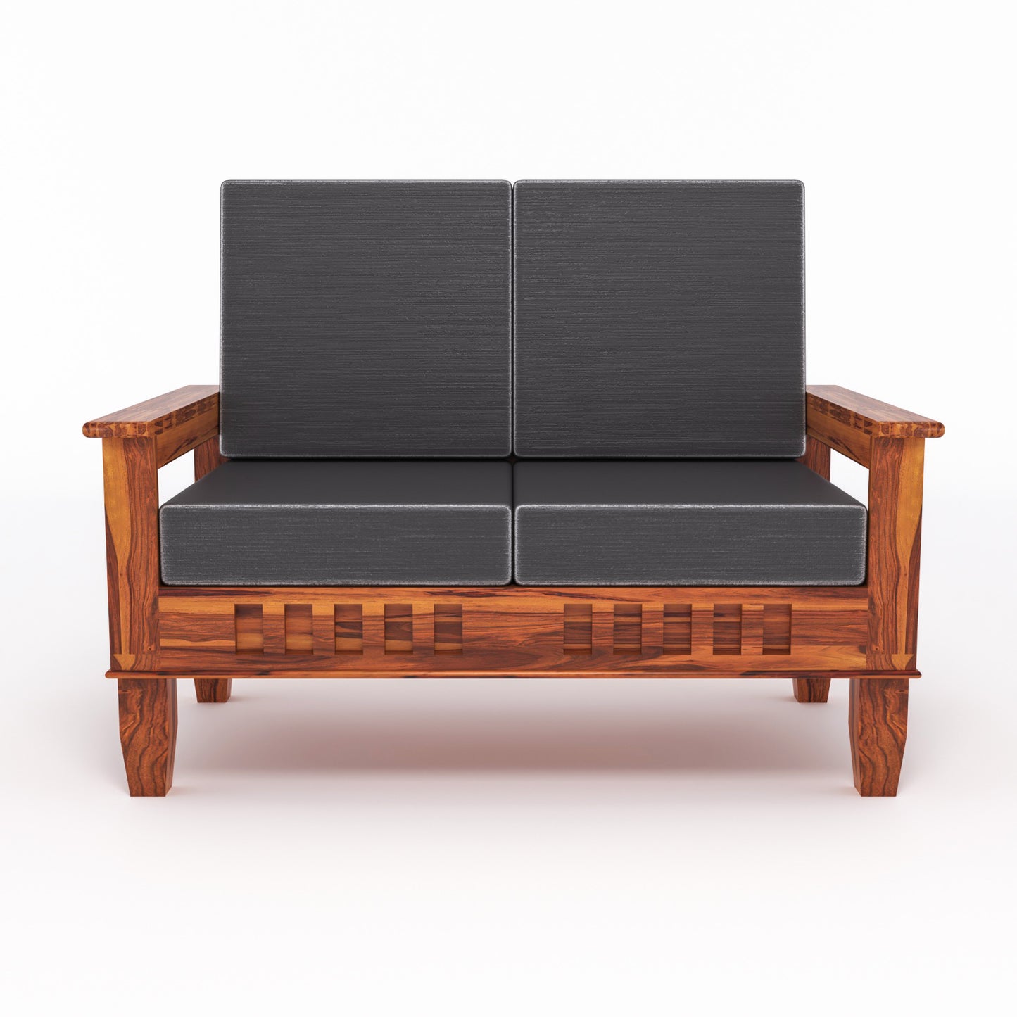 Premium Solid Wood 2 Seater Sofa with Cushions | Natural & Walnut Finish