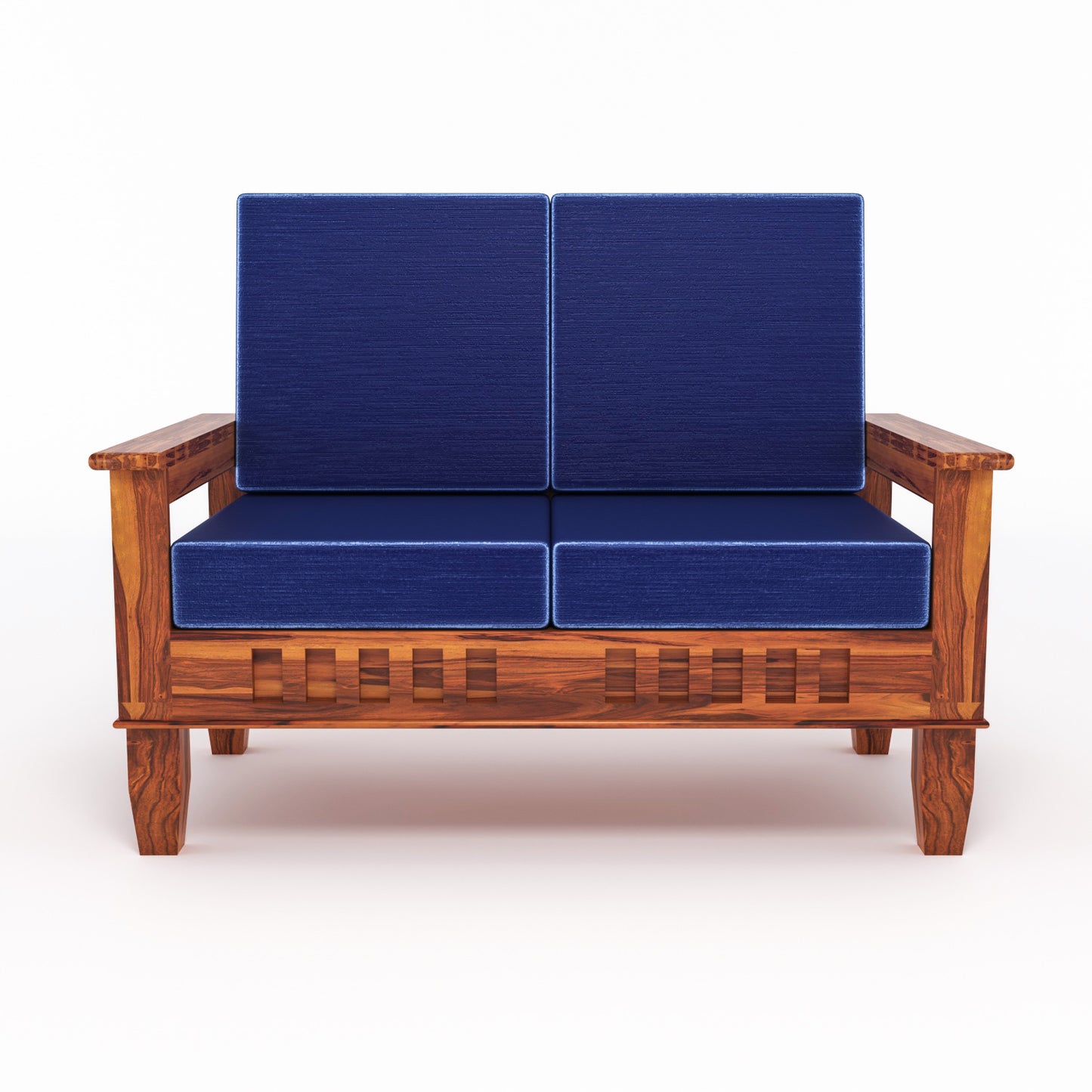 Solid Wood 4 Seater Sofa Set (Set of 2) | Natural & Walnut Finish Wooden Sofa with Cushions