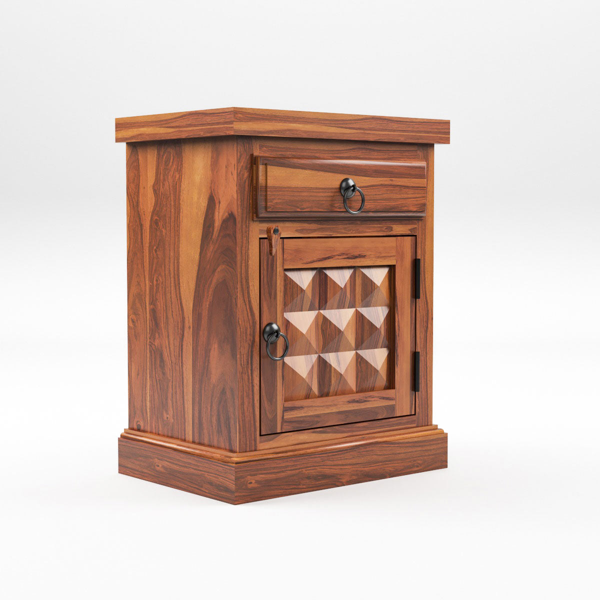 Solid Sheesham Wood Bedside Table with Drawer & Storage Cabinet