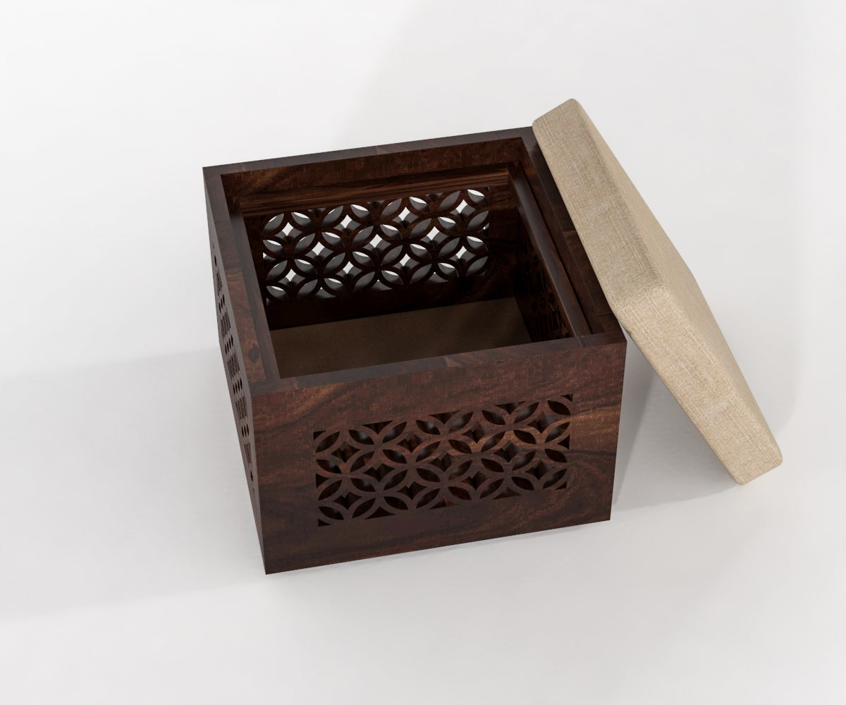 Handcrafted Solid Wood Coffee Table with Carved Ottoman Stools