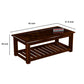 Handcrafted Solid Wood Coffee Table with Glass Inlay Top & Open Storage Shelf