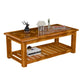 Handcrafted Solid Wood Coffee Table with Glass Inlay Top & Open Storage Shelf