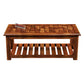 Handcrafted Solid Wood Coffee Table with Carved Top & Open Shelf