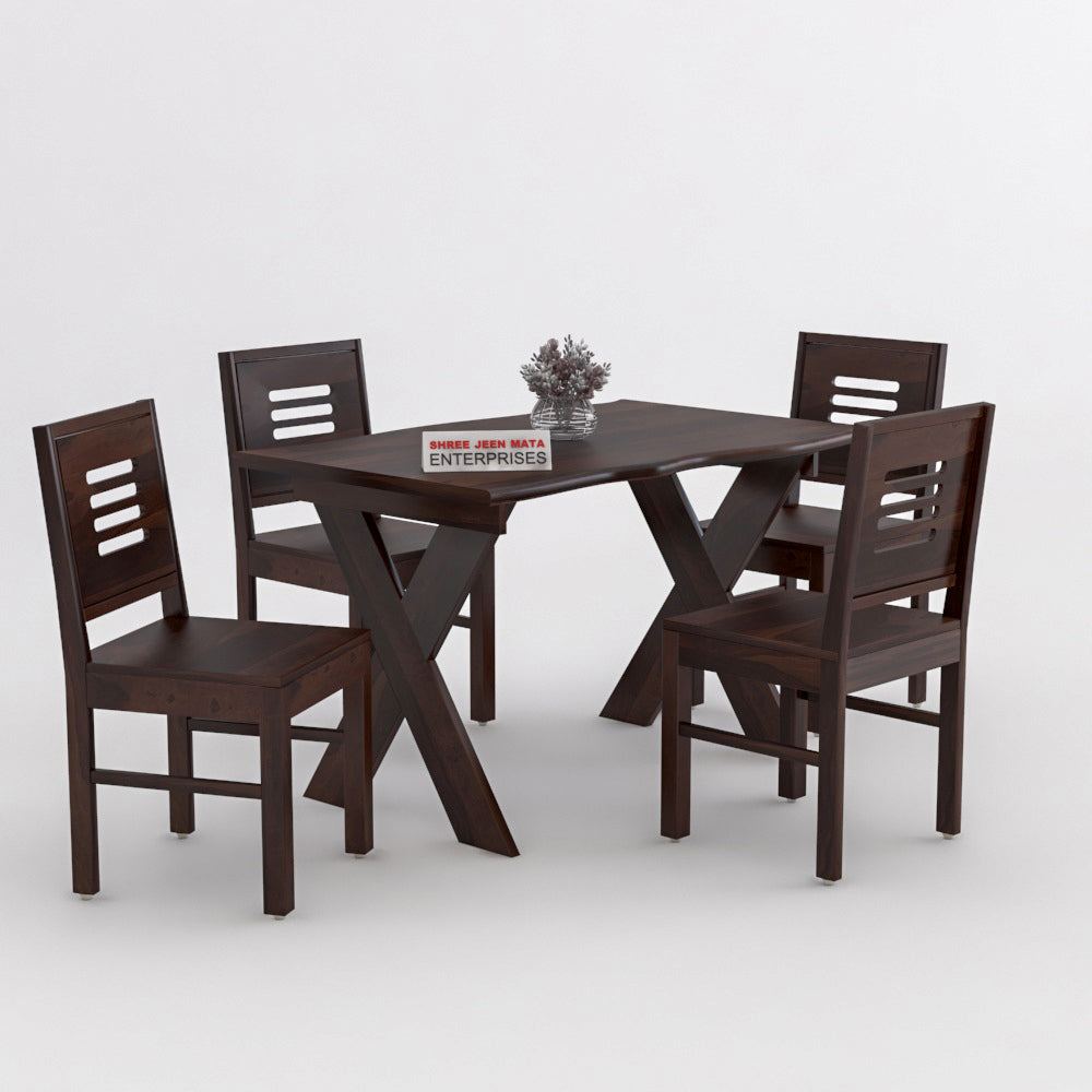 Solid Wood 4 Seater Dining Table Set with Cushioned Chairs