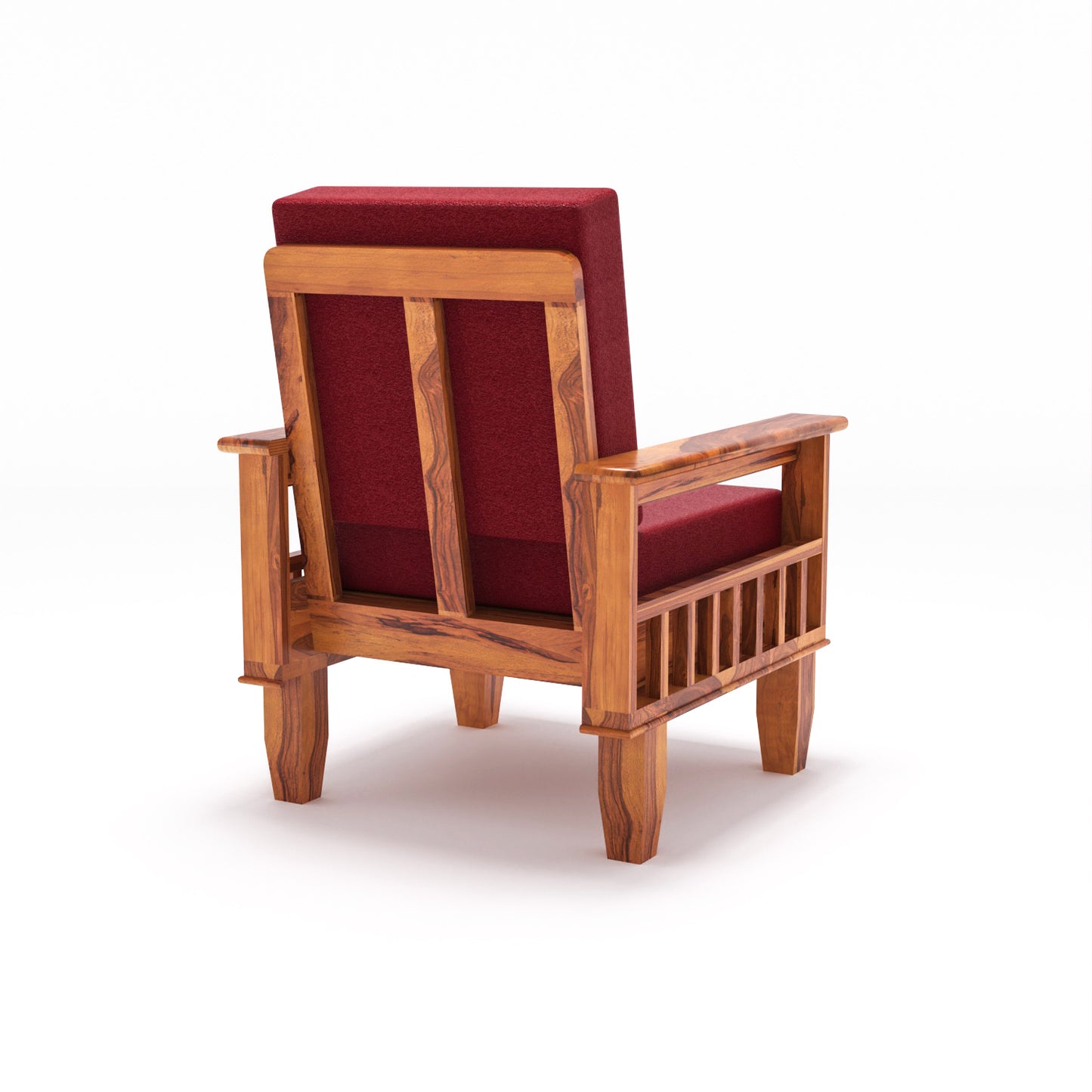 Solid Wood Single Seater Sofa with Natural & Walnut Finish and Cushioned Comfort