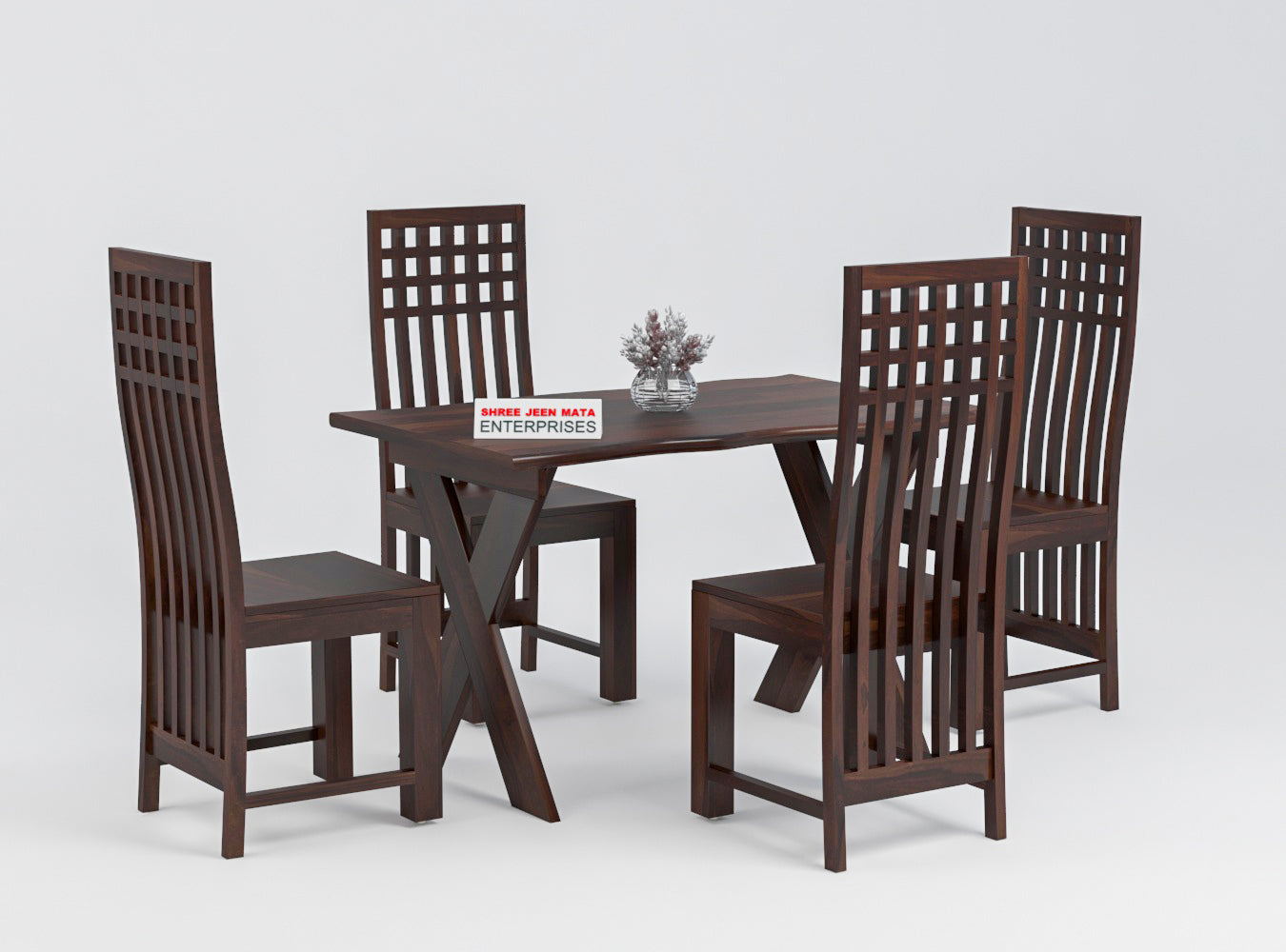 Solid Wood 4 Seater Dining Table Set with 4 Chairs
