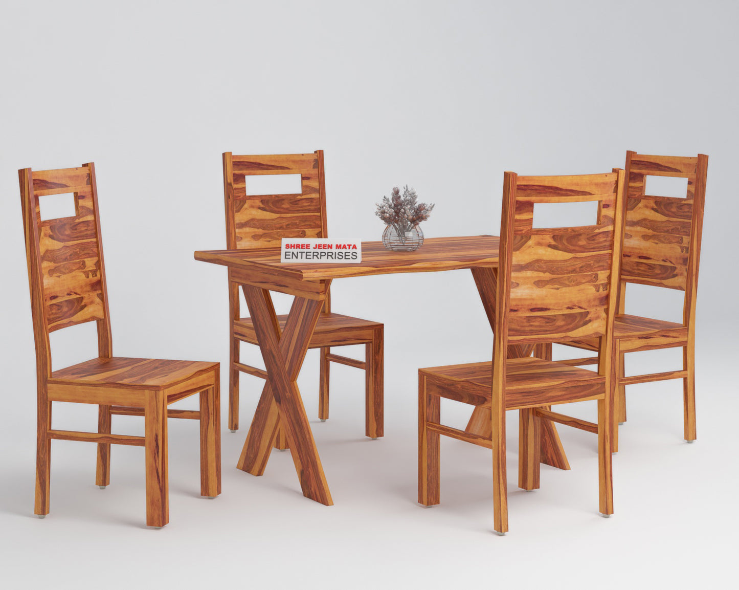 Solid Wood 4 Seater Dining Table Set with Modern Chairs