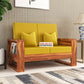 Solid Wood 2 Seater Sofa | Natural & Walnut Finish Wooden Sofa with Cushioned Comfort