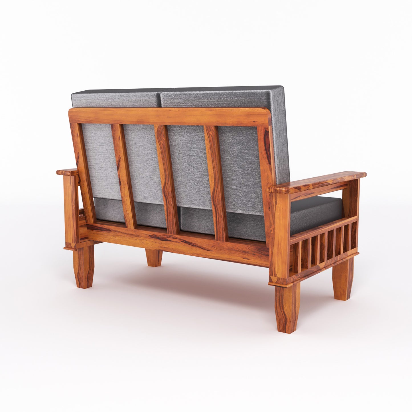 Solid Wood 7 Seater Sofa Set (3+2+2) with Cushioned Seating | Natural & Walnut Finish Wooden Sofa