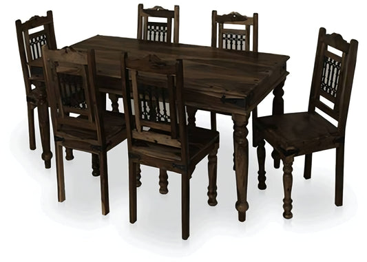 Classic Handcrafted Sheesham Wood Dining Table Set (6 Seater)