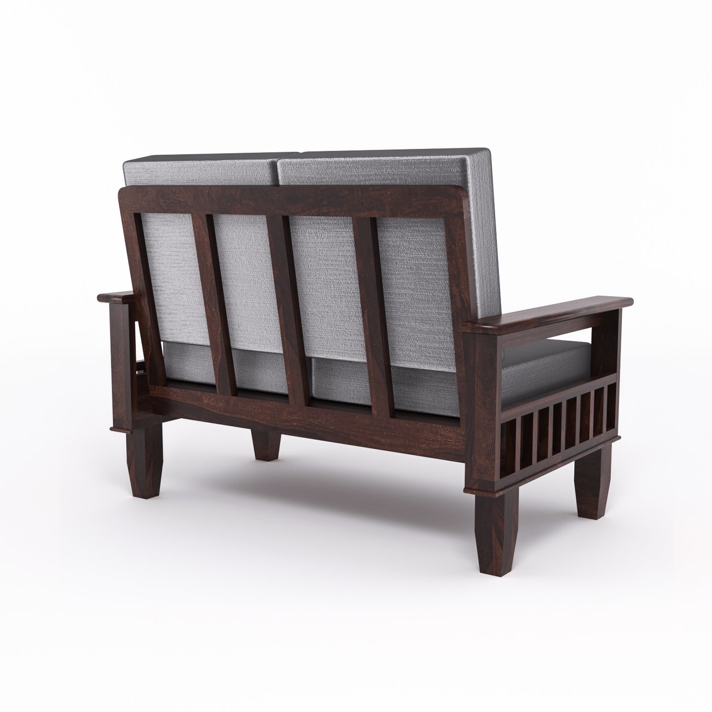 Solid Wood 4 Seater Sofa Set (Set of 2) | Natural & Walnut Finish Wooden Sofa with Cushions