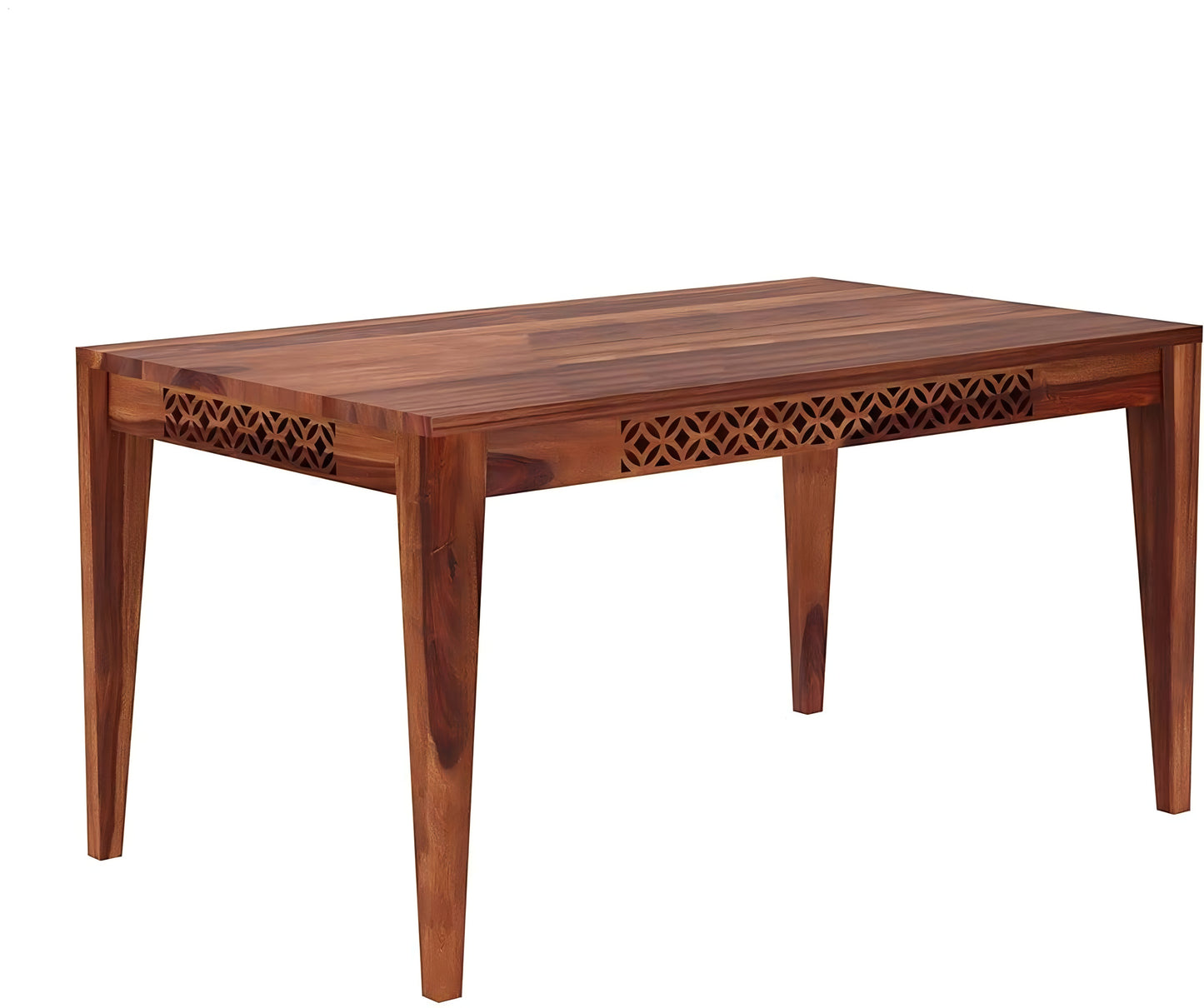 Solid Wood 6 Seater Dining Table Set with Cushioned Chairs – Classic Carved Design