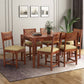 Solid Wood 6 Seater Dining Table Set with Cushioned Chairs – Classic Carved Design