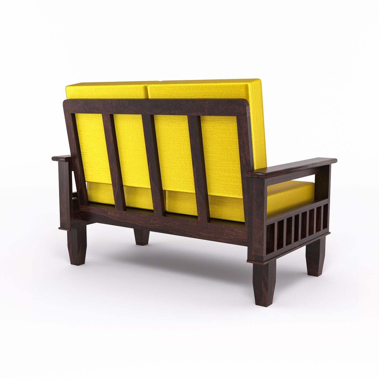 Solid Wood 4 Seater Sofa Set (Set of 2) | Natural & Walnut Finish Wooden Sofa with Cushions