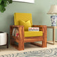 Solid Wood Single Seater Sofa | Natural & Walnut Finish Wooden Chair with Cushioned Comfort