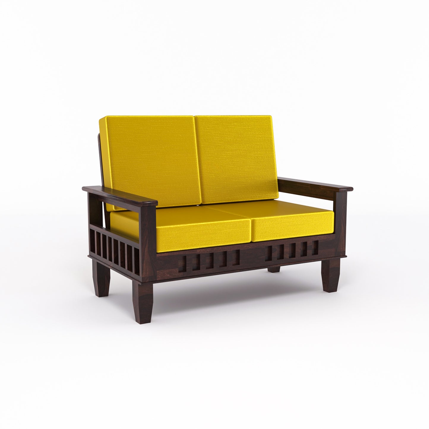 Premium Solid Wood 2 Seater Sofa with Cushions | Natural & Walnut Finish