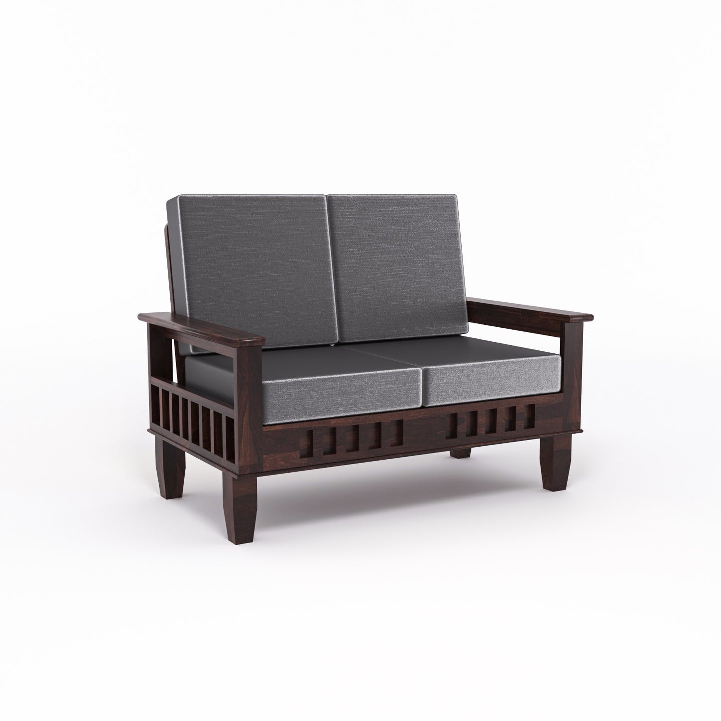 Solid Wood 7 Seater Sofa Set (3+2+2) with Cushioned Seating | Natural & Walnut Finish Wooden Sofa