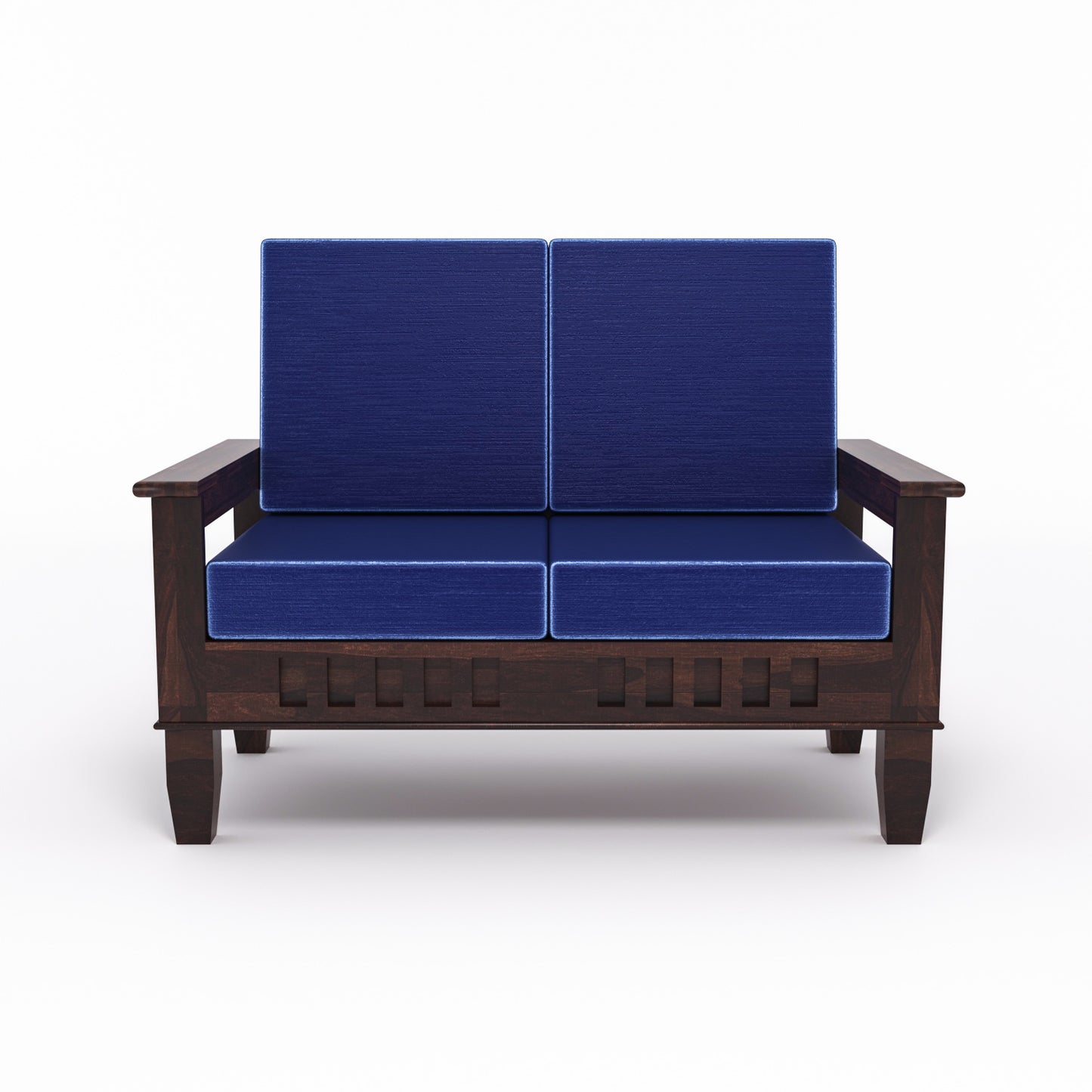 Premium Solid Wood 2 Seater Sofa with Cushions | Natural & Walnut Finish